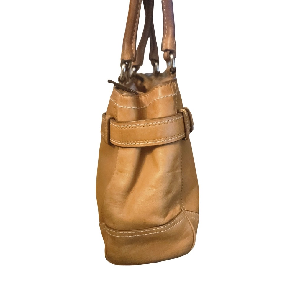 Coach Hamptons Tan Leather Satchel Bag F08A70 Silver Hardware Vintage Y2K - Picture 7 of 10
